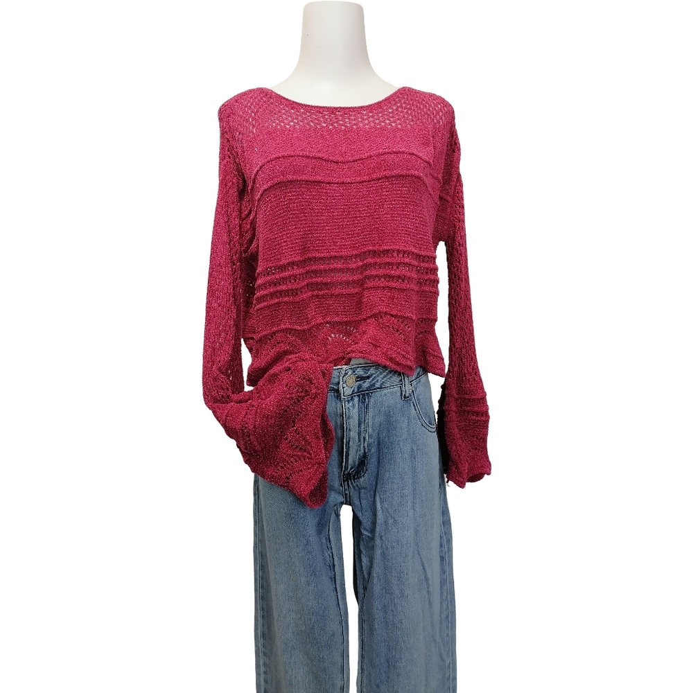 🍭🍭 Textured Open-Knit Sweater — Raspberry Pink by URBAN REVIVO